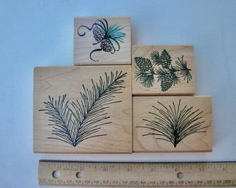 Unused and Used Set of Four Vintage Rubber Stamp, Red Rubber Stamp, Pine