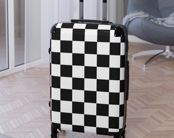 Black and white Checkered Suitcase Luggage with Wheels White and black Check Carry On Travel Bag Rolling Spinner Small Large Hardcase