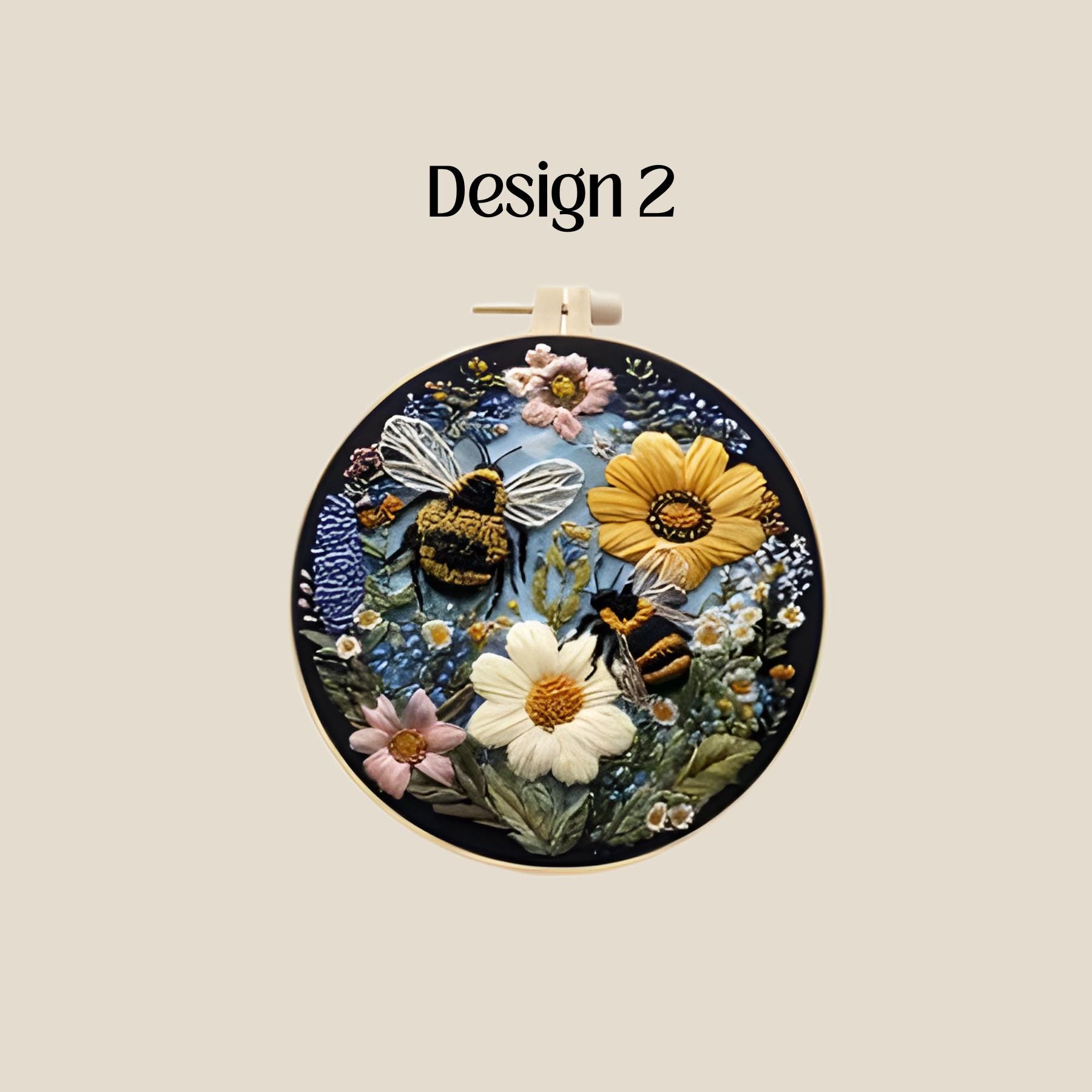 Easy Bee Art Kit Beginner Embroidery Kit All Levels Bumble Bee Pattern ...