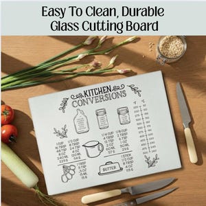 Kitchen Decor Farmhouse Glass Cutting Board Style Kitchen Accessory Cooking Guide Measurement Conversion Chart Display Kitchen Counter Prep