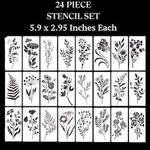 24 Flower Stencils for Junk Journaling Scrapbooking Card Making Mixed Media Art DIY Crafts Floral Gelli Plate Printing Art Journals Supplies