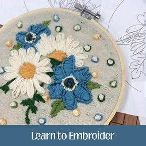 Learn to Embroider Stitches for Beginner Embroidery Class Online Embroidery Lessons Stitch Guide Embroidery Templates Modern Flower Design