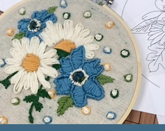 Aprenda a bordar puntadas para principiantes Clase de bordado en línea Lecciones de bordado Guía de puntadas Plantillas de bordado Diseño floral moderno