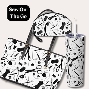 Sewing Gift Set for Quilters Tote Bag Tumbler and Supply Case with Sewing Pattern Fabric Lover Gift Idea Seamstress Gifts for Sewer Supplies