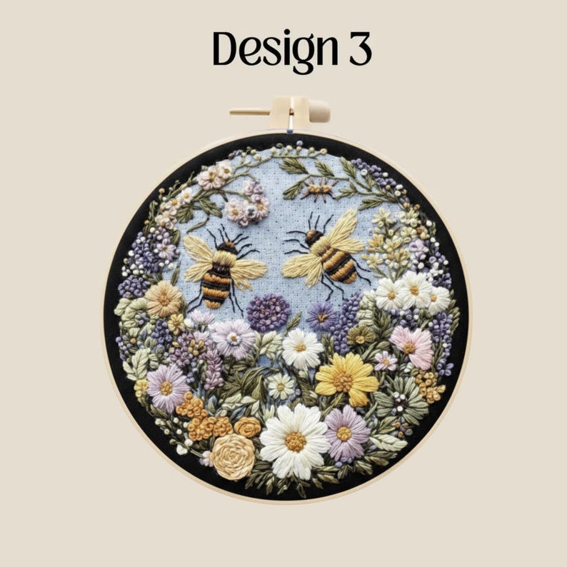 Easy Bee Art Kit Beginner Embroidery Kit All Levels Bumble Bee Pattern ...