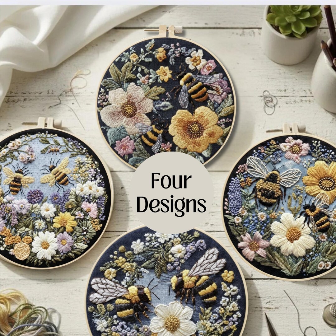 Easy Bee Art Kit Beginner Embroidery Kit All Levels Bumble Bee Pattern ...