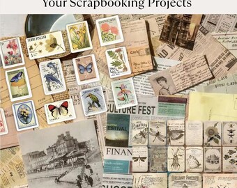 Scrapbooking Kit vintage page for scrapbooking ephemeral Old book page and illustration Naturalist Paper Botanical Stickers gift for crafter