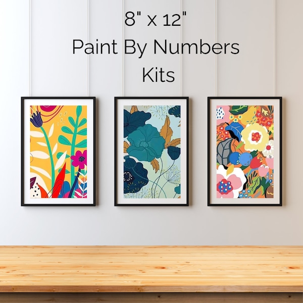 8" x 12" Sip and Paint Acrylic Kit Complete Customized Paint Party Your Choice Modern Floral Pre Printed Canvas DIY Canvas Paint by Number