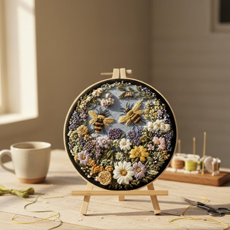Easy Bee Art Kit Beginner Embroidery Kit All Levels Bumble Bee Pattern ...