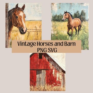 Vintage Horse and Barn Prints Antique Farmhouse Wall Art Rustic Country Barn Illustration Digital Download Equestrian Decor for Home Office