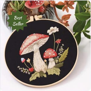 Embroidery Kit For Beginner Mushroom Modern Embroidery Kit with Pattern Mushroom Craft Flowers Embroidery Hoop Art kits DIY embroidery set