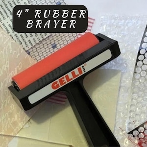 May include: A 4 inch black and red rubber brayer with a white label that says "GELLI ARTS".