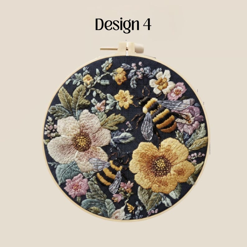 Easy Bee Art Kit Beginner Embroidery Kit All Levels Bumble Bee Pattern ...