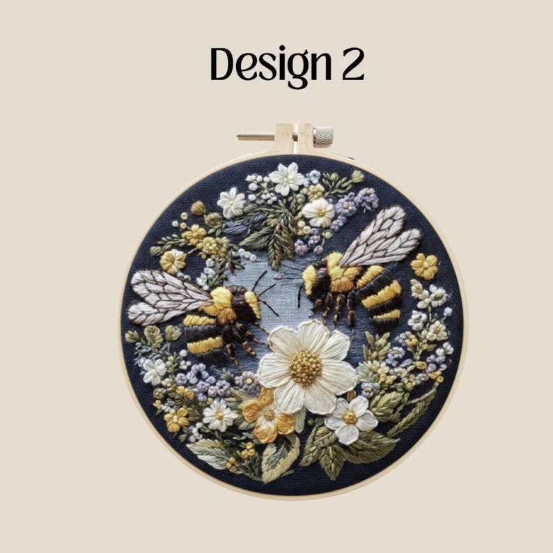 Easy Bee Art Kit Beginner Embroidery Kit All Levels Bumble Bee Pattern ...