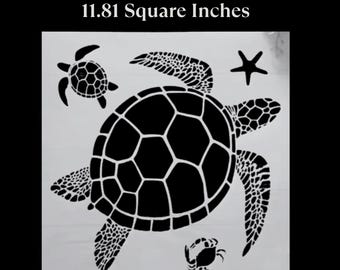 Plantilla de tortuga para manualidades, arte con técnica mixta, tarjetas, álbumes de recortes, diario basura, impresión en placa Gelli, suministros con temática de playa, diseño oceánico