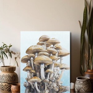 Button Mushroom Wall Art Fungi Canvas Art Gift for Gardeners Gift Botanical Print for Nature Inspired Gift Decor Modern Wallart Home Decor