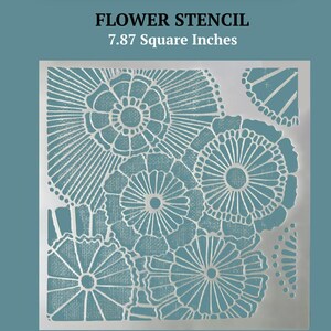 Plantilla de flores para manualidades con técnicas mixtas, tarjetas, álbumes de recortes, diarios basura, impresión de placas Gelli, diseño abstracto de flores.