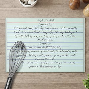 Tábua de corte de vidro personalizada, cartão de receita personalizado, upload de receita de família, decoração de cozinha, presente exclusivo para casamento ou inauguração de casa, presente de cozinha