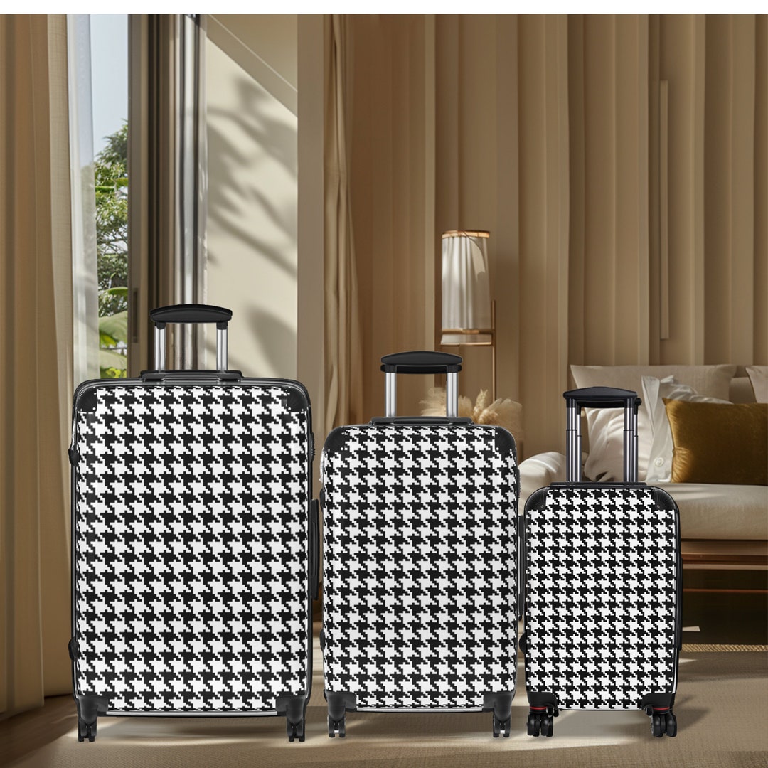 Houndstooth Luggage Set Spinner Wheel Black and White Checkered