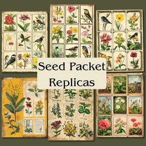 Oltre 40 stampe vintage da giardino, repliche di confezioni di semi antichi, illustrazioni di erbe aromatiche, arte vegetale stampabile per marcatori da giardino di erbe aromatiche, carte per diari spazzatura