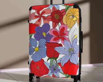 Contemporary floral print luggage Lightweight expandable suitcase with  lock Roomy checked luggage flower carry-on luggage spinner wheels