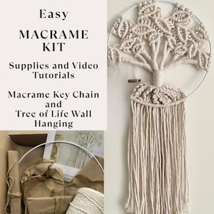 DIY Macrame Tree of life Kit  Adult Beginner Macrame Wall Hanging Learn to Make Macrame Bonus Project Macrame Key Ring Tutorial and Supplies