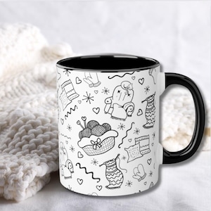 Knitting themed coffee mug for crafters gift for knitters coffee mug with knitting design personalized knitting lover gift knitter gift mug