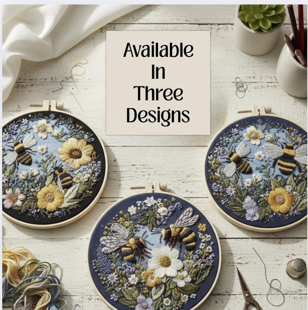 Easy Bee Art Kit Beginner Embroidery Kit All Levels Bumble Bee Pattern ...