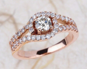 Diamond Engagement Ring Rose Gold / Round Cut Diamond Halo Engagement Ring Rose Gold