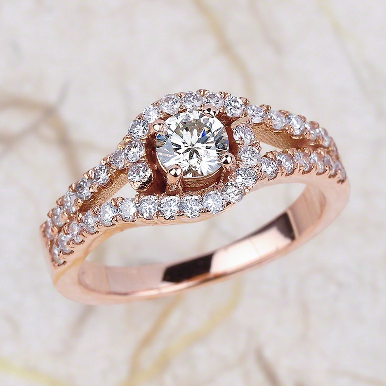 Diamond Engagement Ring Rose Gold / Round Cut Diamond Halo image 1