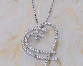 Diamond Heart Pendant and Necklace White Gold, Heart Diamond Pendant White Gold, Necklace White Gold, Diamond Heart White Gold Pendant