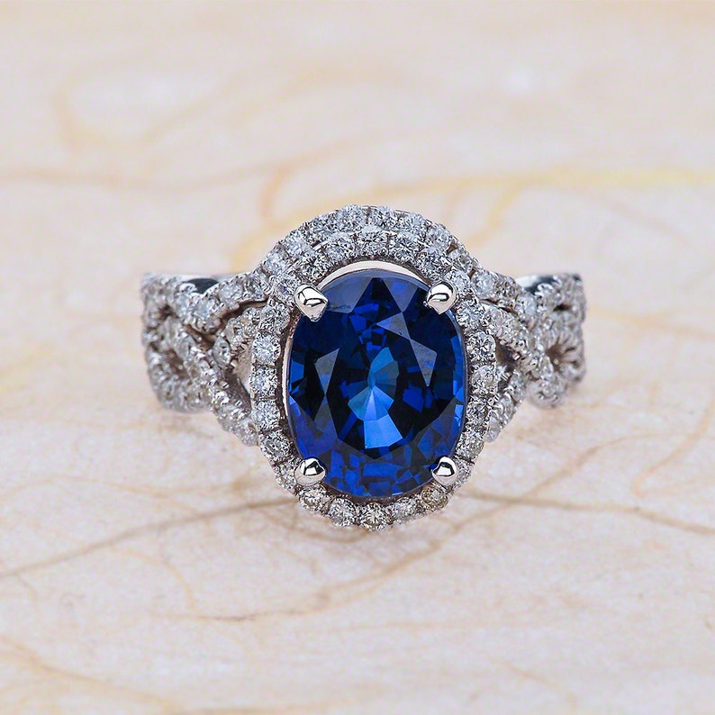 Blue Sapphire Wedding Ring Set / Blue Sapphire Bridal Set / Etsy