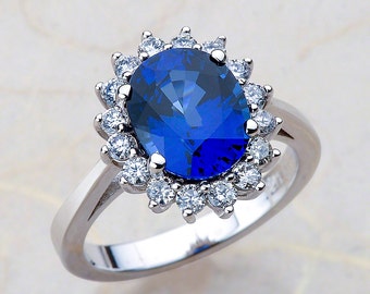 Sapphire Engagement Rings / Blue Sapphire Engagement Ring / Halo Blue Sapphire Engagement Rings / Lab Grown Sapphire Princess Diana