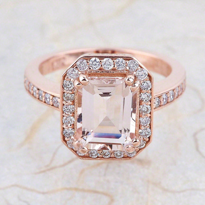 Morganite Engagement Ring Rose Gold, Morganite Rose Gold Engagement Ring, Rose Gold Morganite Ring, Morganite Halo Engagement Ring Rose Gold image 2