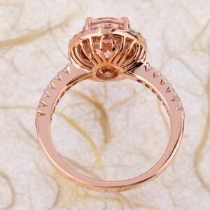 Morganite Engagement Ring 9x7 Oval Morganite Wedding Ring Halo Diamond Ring 14Kt Rose Gold Engagement Ring image 4