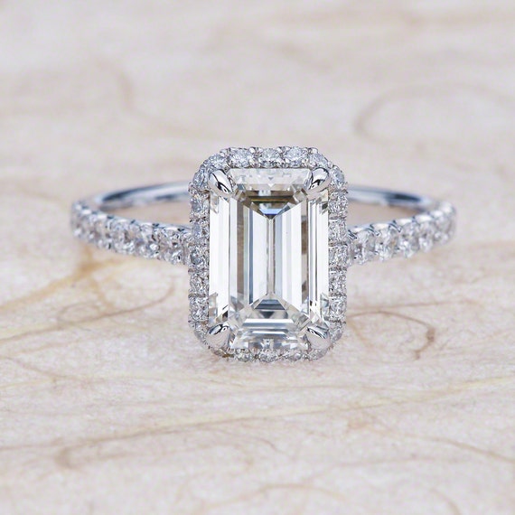 Emerald Cut Moissanite Engagement Ring set in 14K White Gold | Etsy
