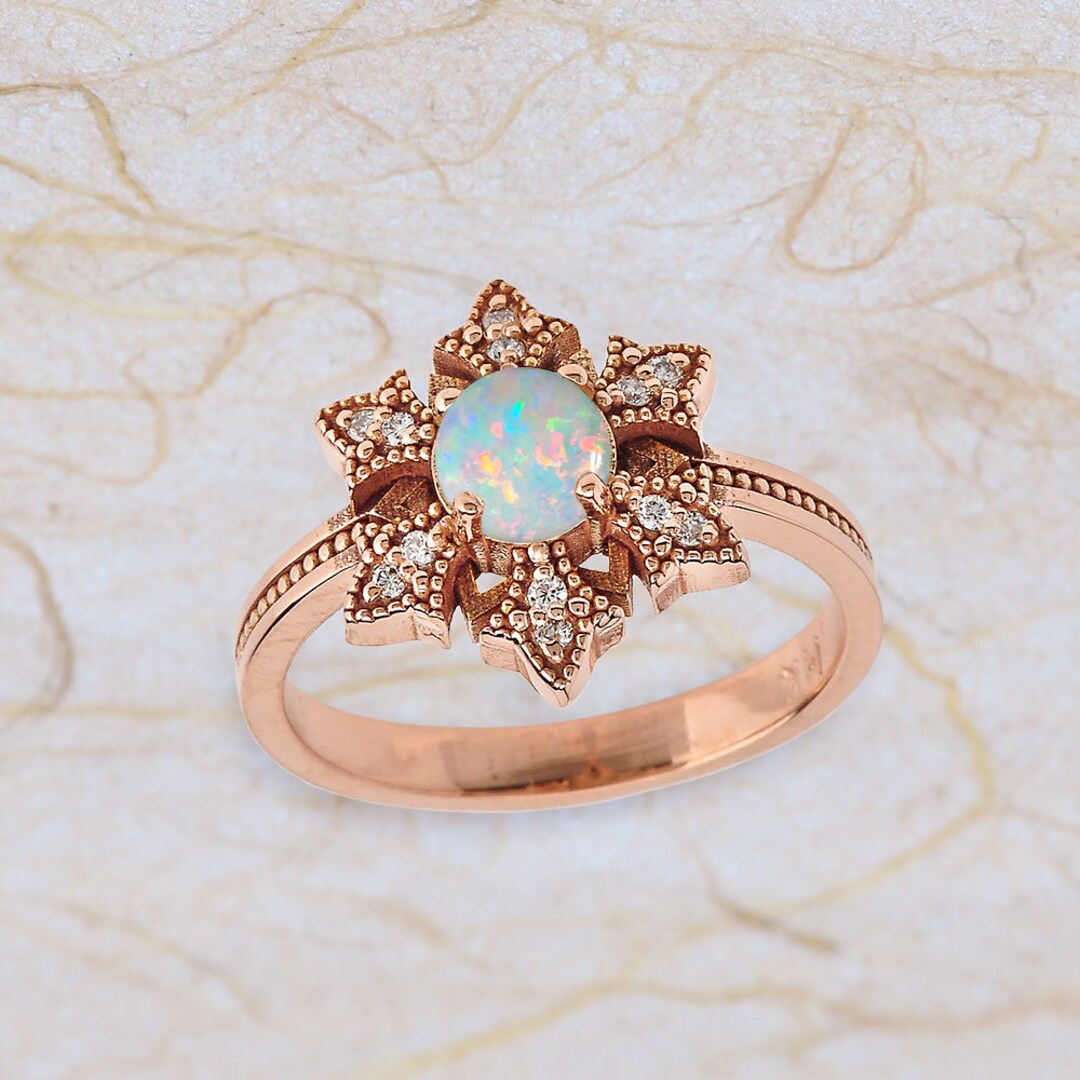 Vintage Rose Gold Opal Engagement Ring / October Birthstone / - Etsy