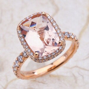Morganite Engagement Ring Rose Gold, Cushion Morganite Halo Engagement Ring Rose Gold, Morganite Rose Gold Ring, Rose Gold Morganite Ring