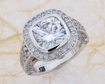 Moissanite Engagement Ring White Gold, NEO Moissanite Engagement Ring White Gold, Moissanite White Gold Ring, White Gold NEO Moissanite Halo