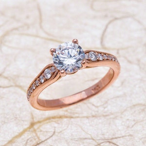 Rose Gold Verlovingsring 14k 6 MM Ronde NEO Briljante Moissanite Trouwring Halo Diamond Ring