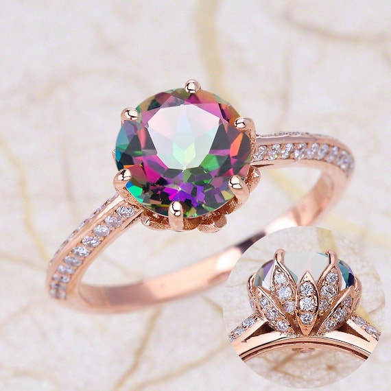 Mystic Topaz Engagement Ring Rose Gold Lotus Engagement Ring Mystic Topaz November Birthstone Engagement Ring Etsy UK