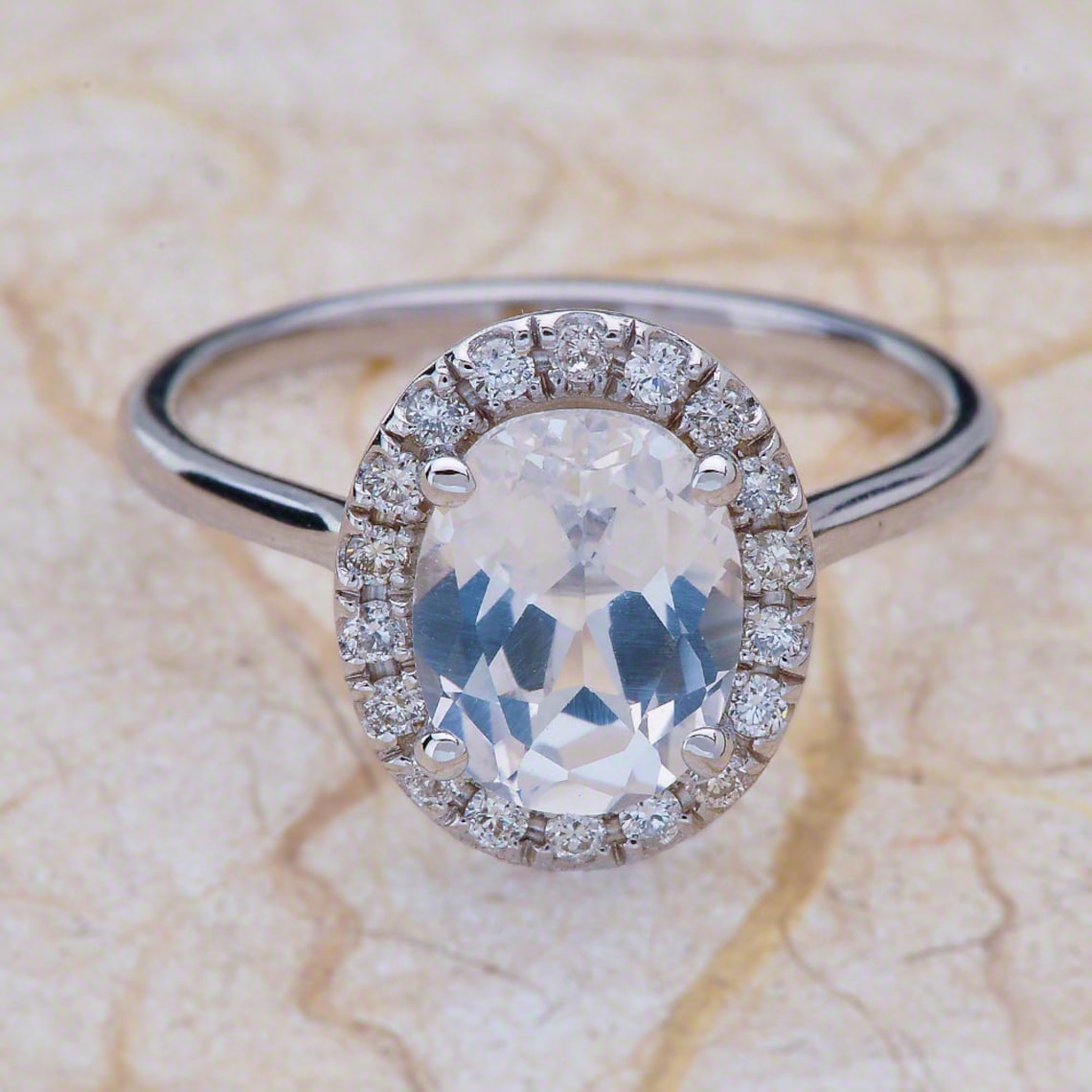 White Topaz Engagement Ring White Gold Topaz Halo Engagement - Etsy