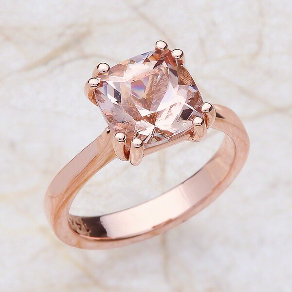 Engagement Ring with Cushion Morganite set in 14K Rose / Pink Gold