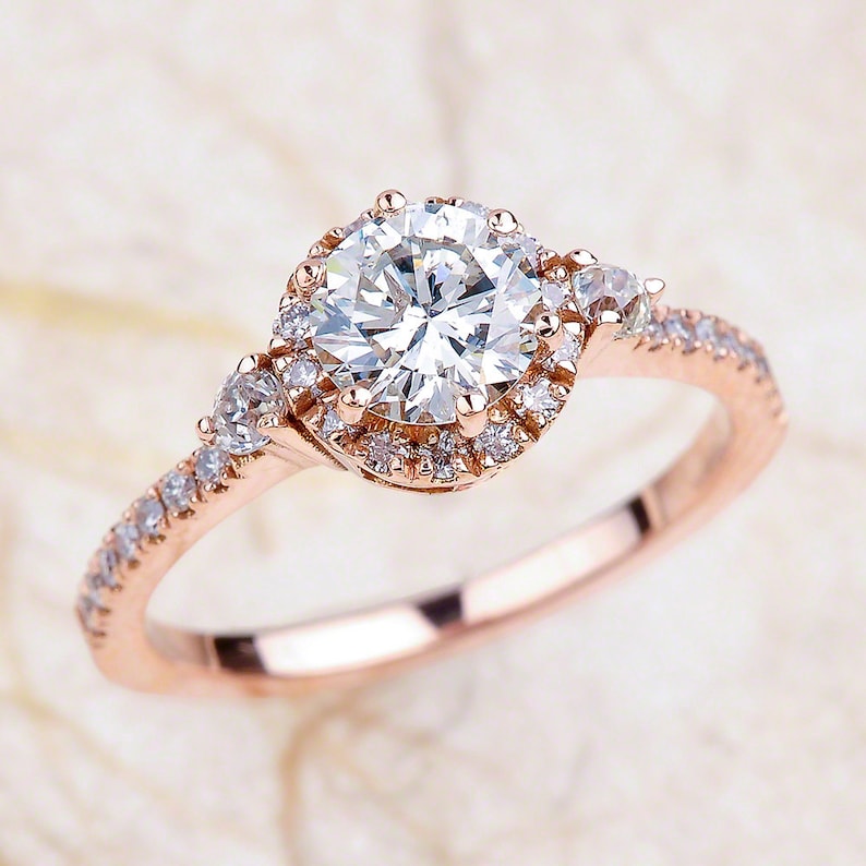 Sapphire Engagement Ring Rose Gold / Round Cut White Sapphire image 1