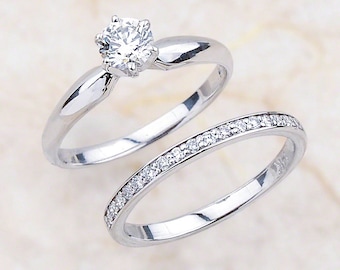 Diamond Engagement Ring Bridal Set in White Gold / Diamond Bridal Set Engagement Ring with Matching Band / Diamond Engagement Ring