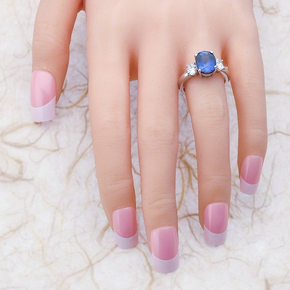 Bague De Fiançailles Saphir Blanc Et Bleu 3,20 Ct Créé En Labo - Or Blanc 14k, Tailles 4 à 12 US, Marque Bansi