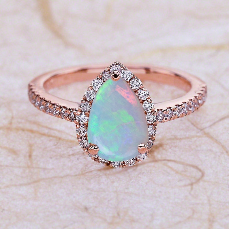 Opal Engagement Ring Rose Gold / Pear Shaped Teardrop - Etsy