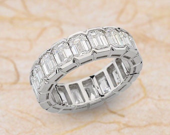 Moissanite Eternity Band White Gold / NEO Moissanite Emerald Cut Eternity Ring / Anniversary Gift Diamond Alternative Substitute