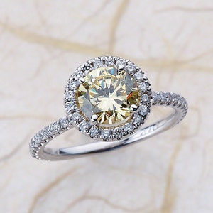 Yellow Zircon Engagement Ring - 6x6-14kt white Gold Diamond Engagement Ring 0.65 ctw G-SI2 Quality Diamonds