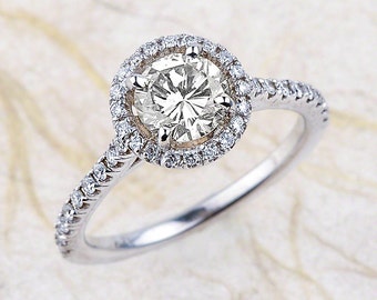 1.00ctw Rundschliff Champagner Diamant Avantgarde Halo Verlobungsring in 14K Weißgold (0,75ct Mittelstein)